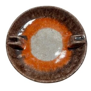 VTG MCM Yaco Di Firenze Italian Ashtray Orange Brown Ceramic Pottery Italy 7"
